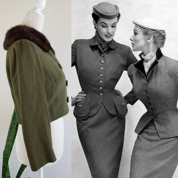 VTG 50s Branell Mink Collar Cropped Suit Jacket - Picture 4 of 16